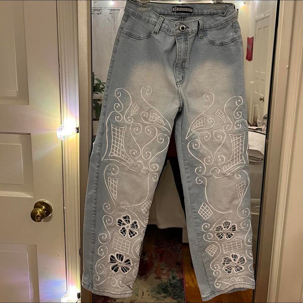 Claudio russo embroidered cut out jeans